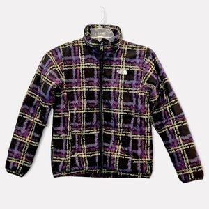 The North Face Puffer Winter Coat Black Purple Yellow Plaid Sz S